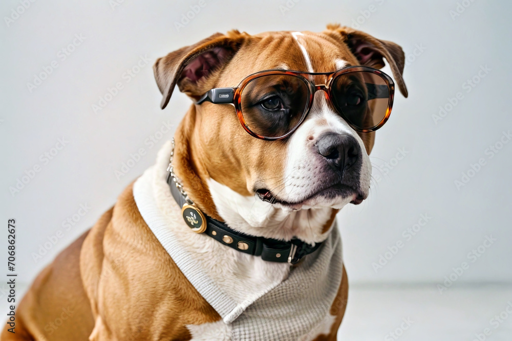 Brown and White Dog Wearing Glasses and Sweater