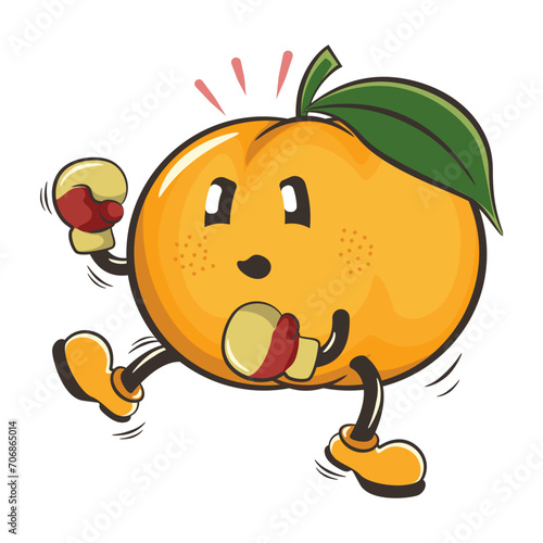 vector illustration of a cute mandarin orange character mascot practicing boxing wearing boxing gloves, work of handmade