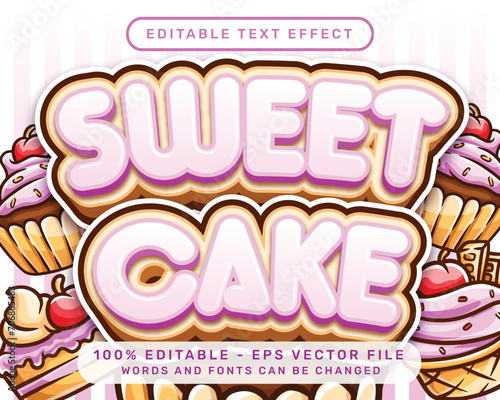 sweet cake 3d text effect and editable text effect with cake illustration