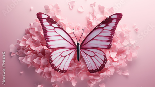 Blossoming sakura flowers and flying butterfly against beautiful background macro in wildlife, soft focus. Elegant artistic image nature scene beauty of environment. Generative AI © goku4501