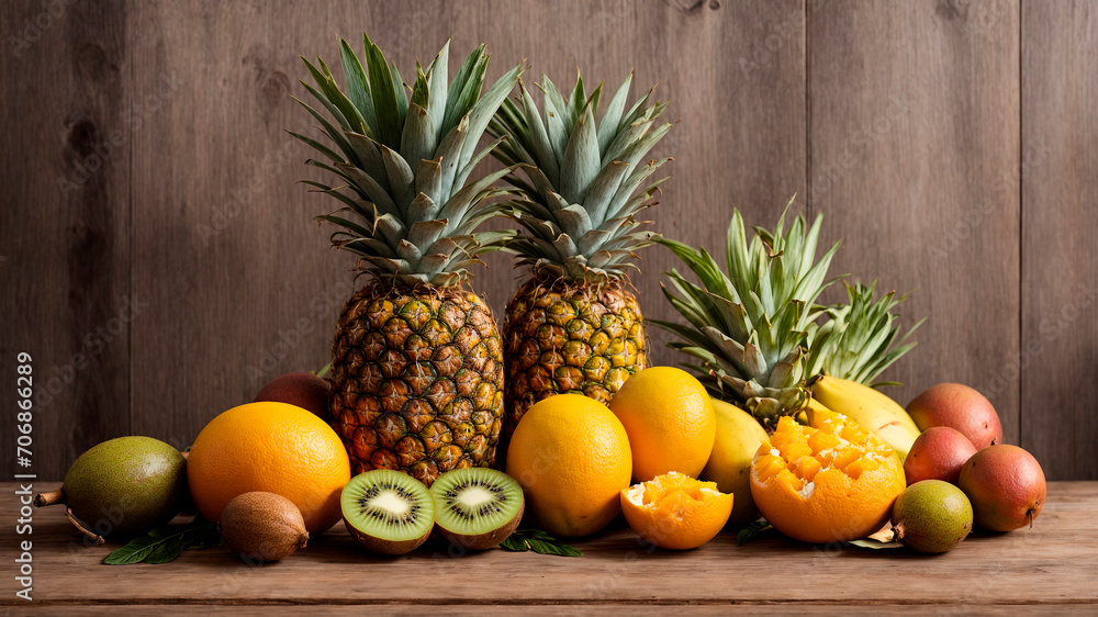 healthy organic food, diet, fruits generated by AI, delicious oranges, lime, pineapple, pears, kiwi healthy organic food, diet, fruits generated by AI, delicious oranges, lime, pineapple, pears, kiwi