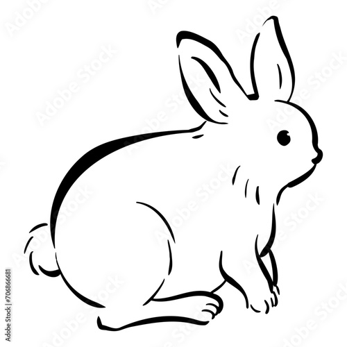 ウサギの和風ベクターイラスト（白黒）。