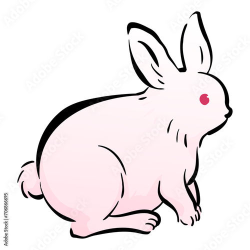 ウサギの和風ベクターイラスト（カラー）。