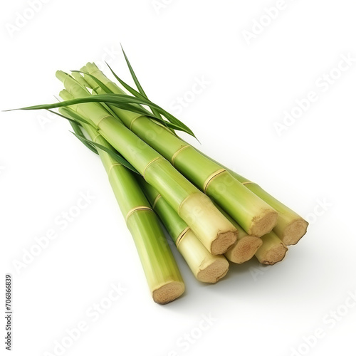 Original color sugarcane bundle on white background