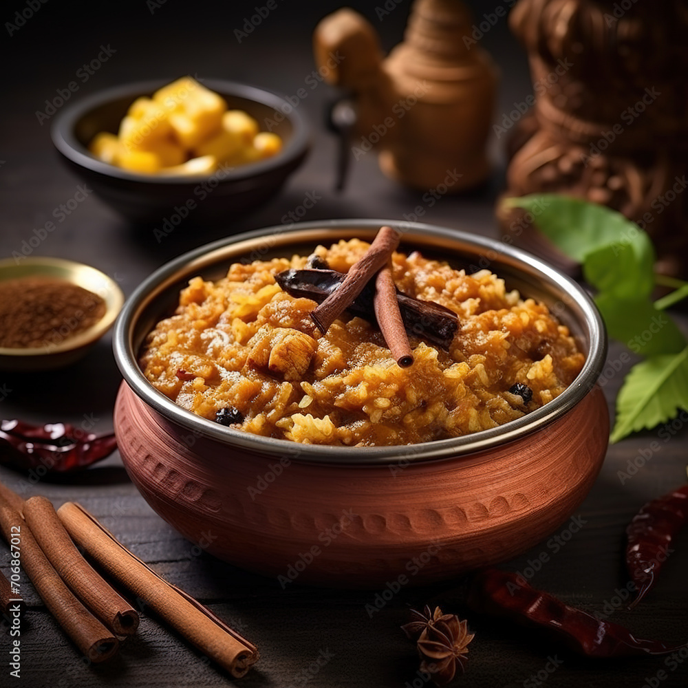 Tamarind pongal dish filled in bowl Tamarind pongal dish filled in bowl