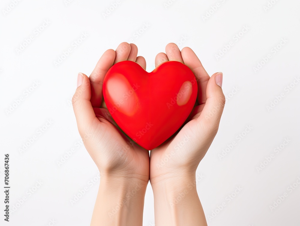 A red heart that is carefully held with both hands, Love, Valentine's day A red heart that is carefully held with both hands, Love, Valentine's day
