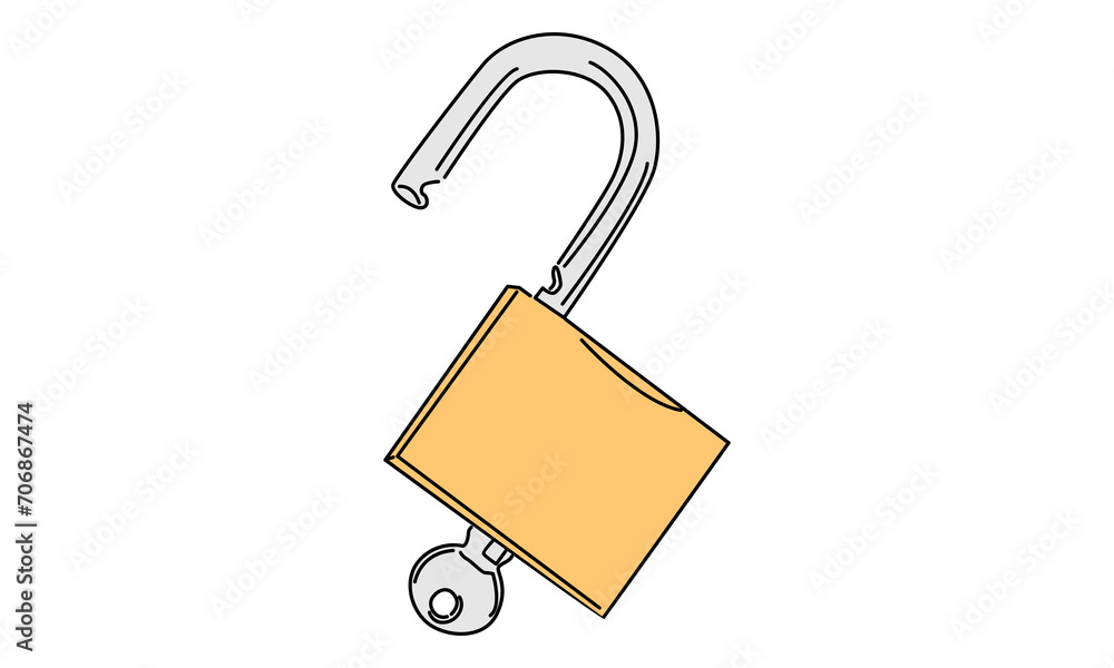 line art color of lock and key. Safety lock with key line art color of lock and key. Safety lock with key