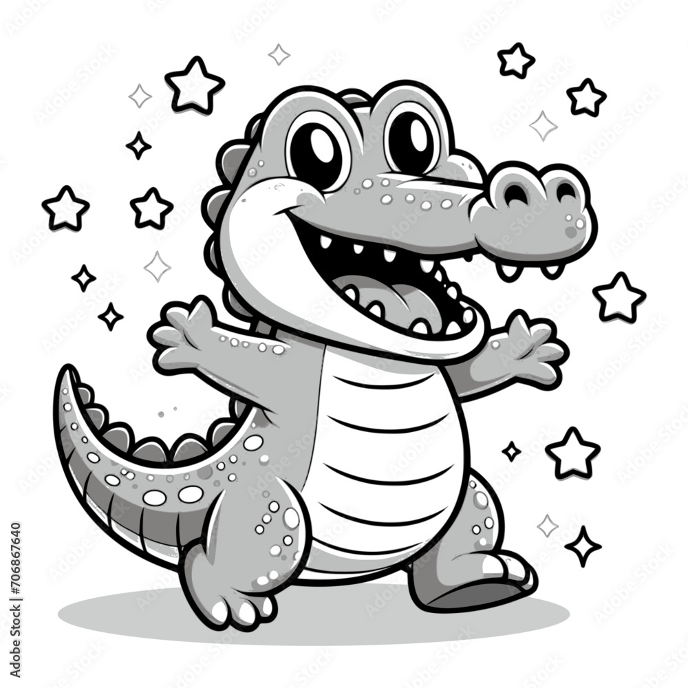 Fototapeta premium cute cartoon character of crocodile - black and white (artwork 3)