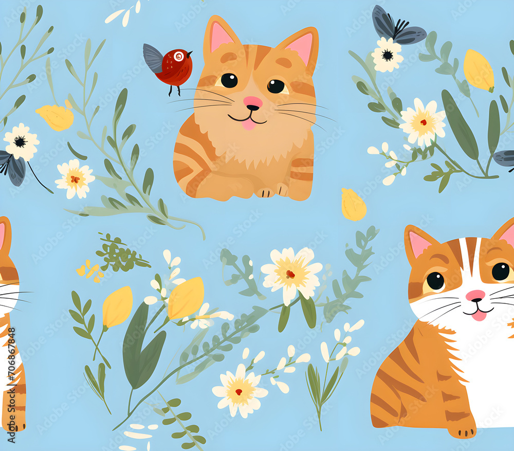 seamless pattern with cats and dogs and flowers seamless pattern with cats and dogs and flowers