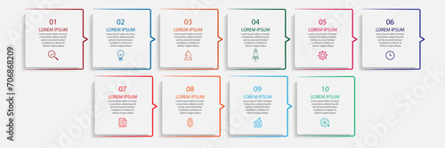 business infographic 10 parts or steps, there are icons, text, numbers. Can be used for presentation banners, workflow layouts, process diagrams, flow charts, info graphics, your business presentation