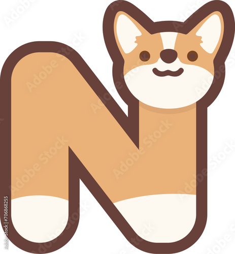 A letter N vector cute corgi dog