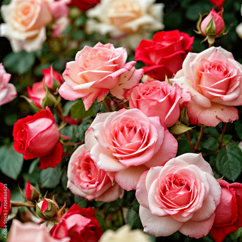 Beautiful Pink and Red Roses in a Garden Blooming With Color Beautiful Pink and Red Roses in a Garden Blooming With Color