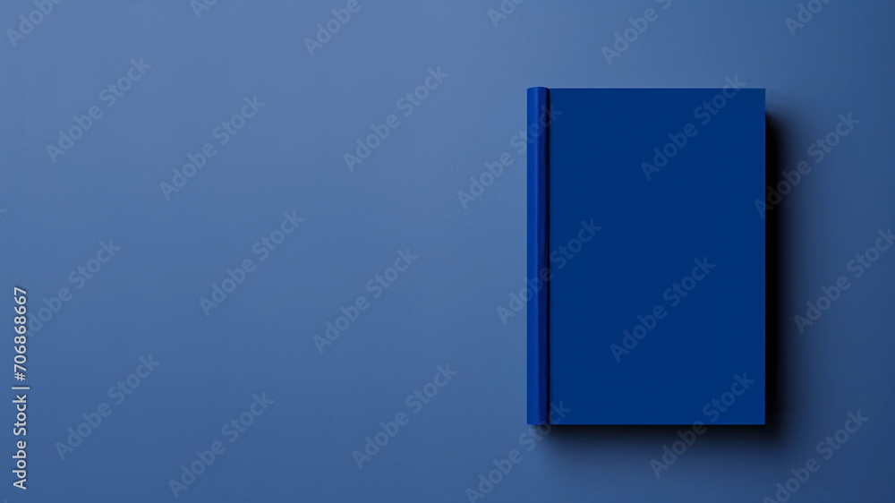 Flat Lay of a Navy-Blue Book on a Soft Blue Background With Copy Space - obrazy, fototapety, plakaty 