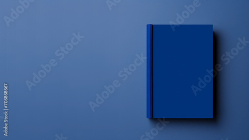 Flat Lay of a Navy-Blue Book on a Soft Blue Background With Copy Space photo
