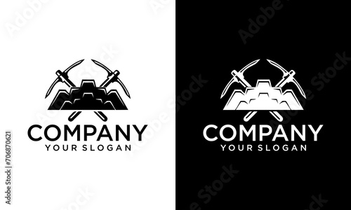 Mining worker miner labor pictogram Icon digging logo crypto design template vector illustration, abstract flat pickaxe logo design concept,