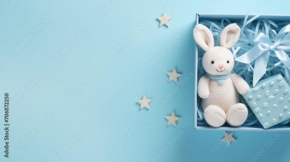 Capturing Precious Moments: Top View of Soft Baby Clothing and Accessories in a Giftbox