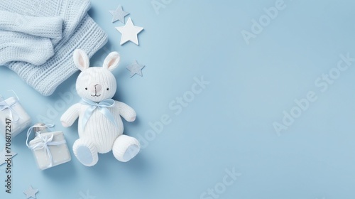 Capturing Precious Moments: Top View of Soft Baby Clothing and Accessories in a Giftbox