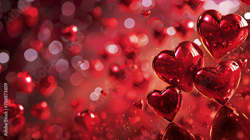 A cluster of crimson hearts glimmer in the soft light of a christmas tree, evoking the warmth and love of both the holiday season and valentine's day