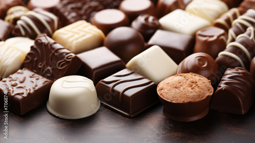 Assortment of fine chocolate candies white dark