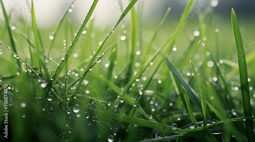 Close-Up of Dewy Grass Blades With Water Droplets