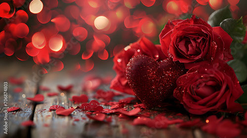 A vibrant bouquet of red garden roses sits upon a rustic table, evoking feelings of love and romance on valentine's day