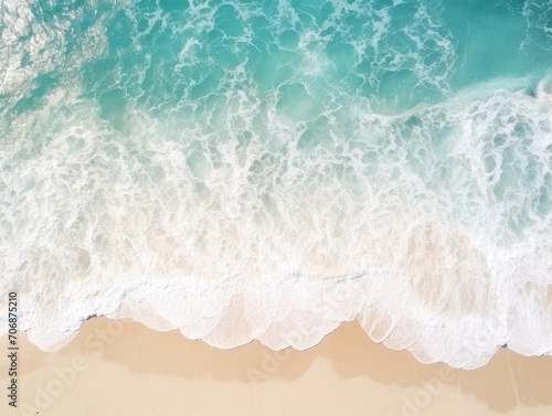 Aerial View of Beach and Ocean, Stunning Panorama of Sun, Sand, and Sea