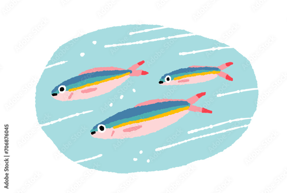 Naklejka premium 海中を泳ぐグルクン【タカサゴ】の手描きイラスト