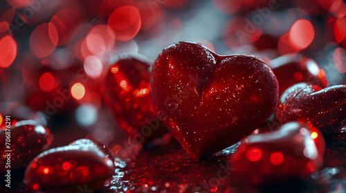 A glowing red heart illuminates the festive christmas scene, radiating warmth and love in the crisp winter light