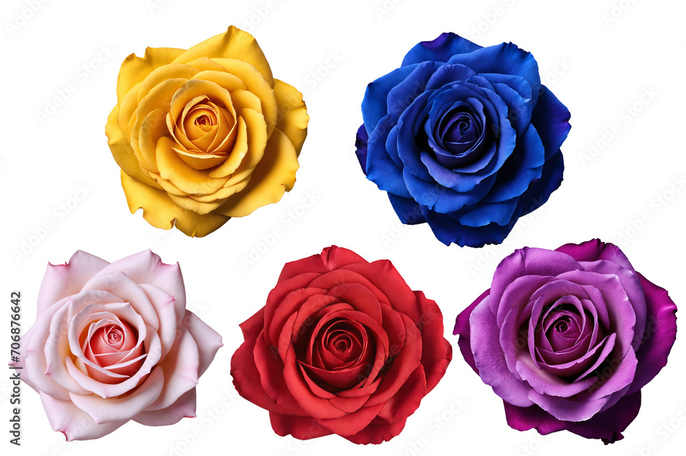 カラフルな薔薇の花のセット.generative AI カラフルな薔薇の花のセット.generative AI