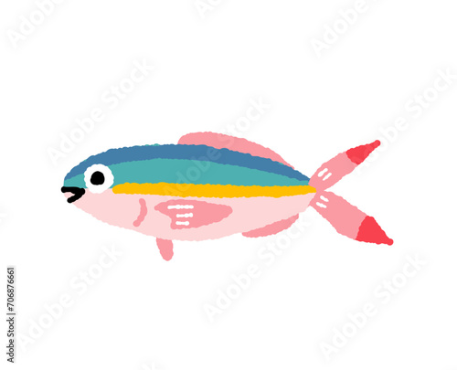 青いグルクン【タカサゴ】の手描きイラスト