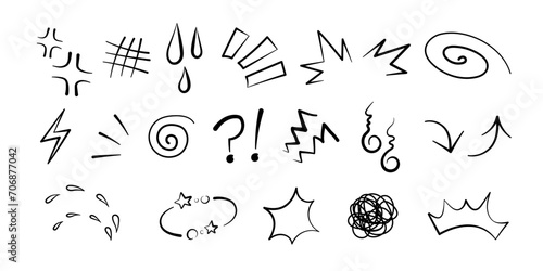 Manga or anime comic emoticon element graphic effects hand drawn doodle vector illustration set. photo