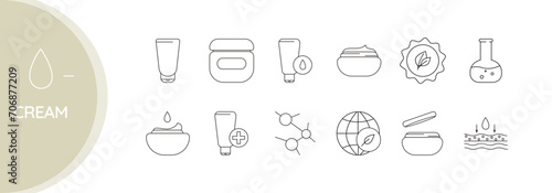 Set of vector line icons on the theme of beauty, cosmetics.
