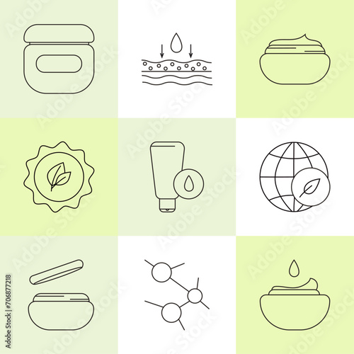 Set of vector line icons on the theme of beauty, cosmetics.