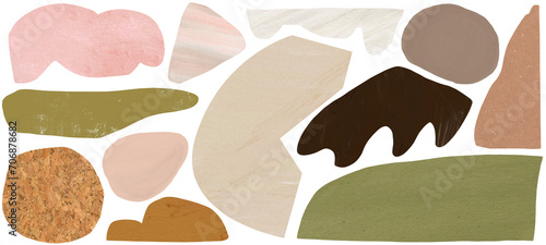 Neutral Abstract Shapes Collage Paper Set Gouache Texture Green Beige Background Illustration Design Elements
