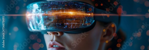 AI young creative man wearing a virtual reality headset VR headset playing games, entertainment and digital technology metaverse of the future. Generative AI