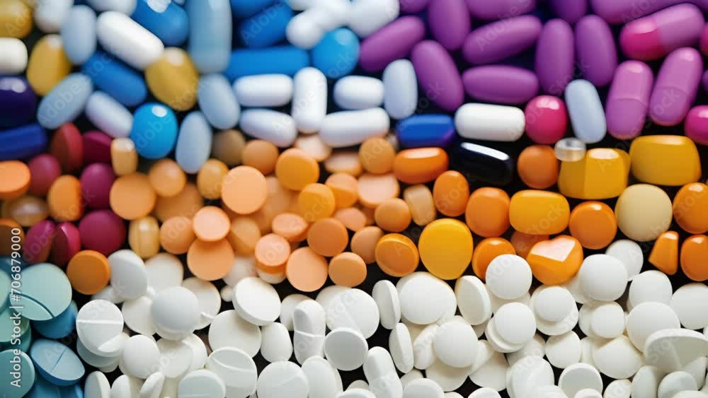 closeup shot showcases myriad collection of pills, capsules, and tablets. Colored differently and varying in shape and sizes, they represent the daily regimen of medication administered closeup shot showcases myriad collection of pills, capsules, and tablets. Colored differently and varying in shape and sizes, they represent the daily regimen of medication administered