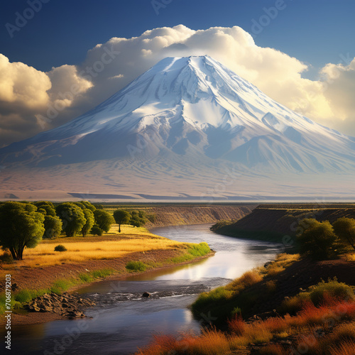 Mount Ararat and Yerevan, Armenia. Beautiful mountain, river and amazing nature