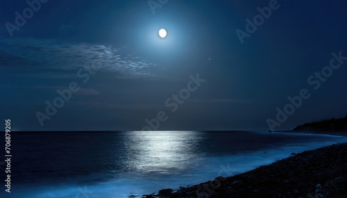 Moonlit Path Along the Shore with Pier Jutting Out into the Sea at Night
