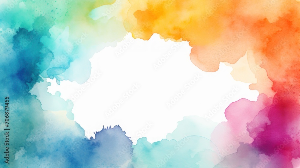 Watercolor Painting on White Background - Colorful Artwork Created With Water-based Pigments, copy space
