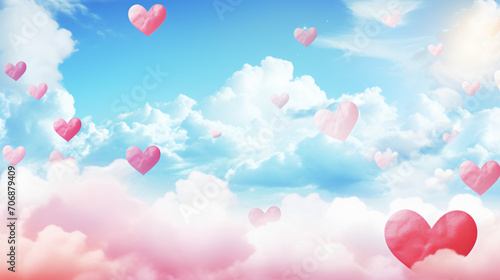 Beautiful colorful Valentines Day hearts in clouds
