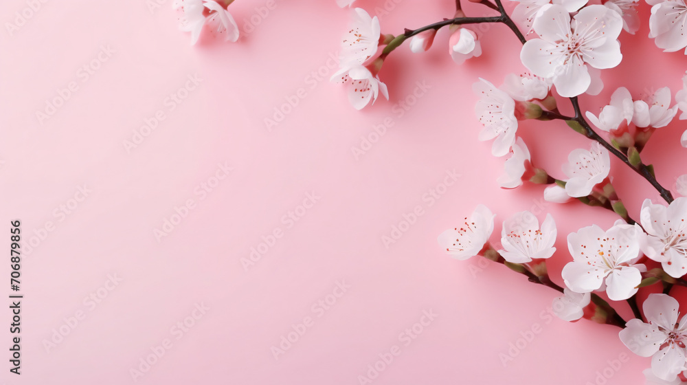 Beautiful flowers composition. Pink flowers on pastel pink background