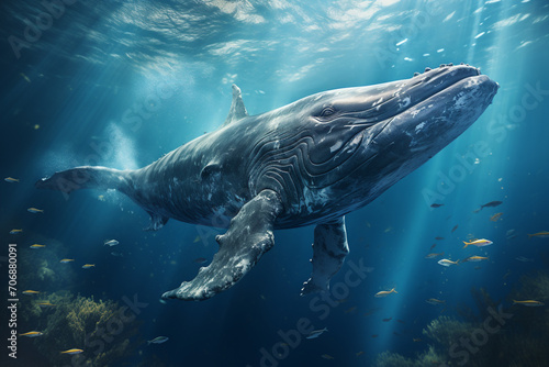 A whale cloud swimming through a deep sea blue background. © Oleksandr