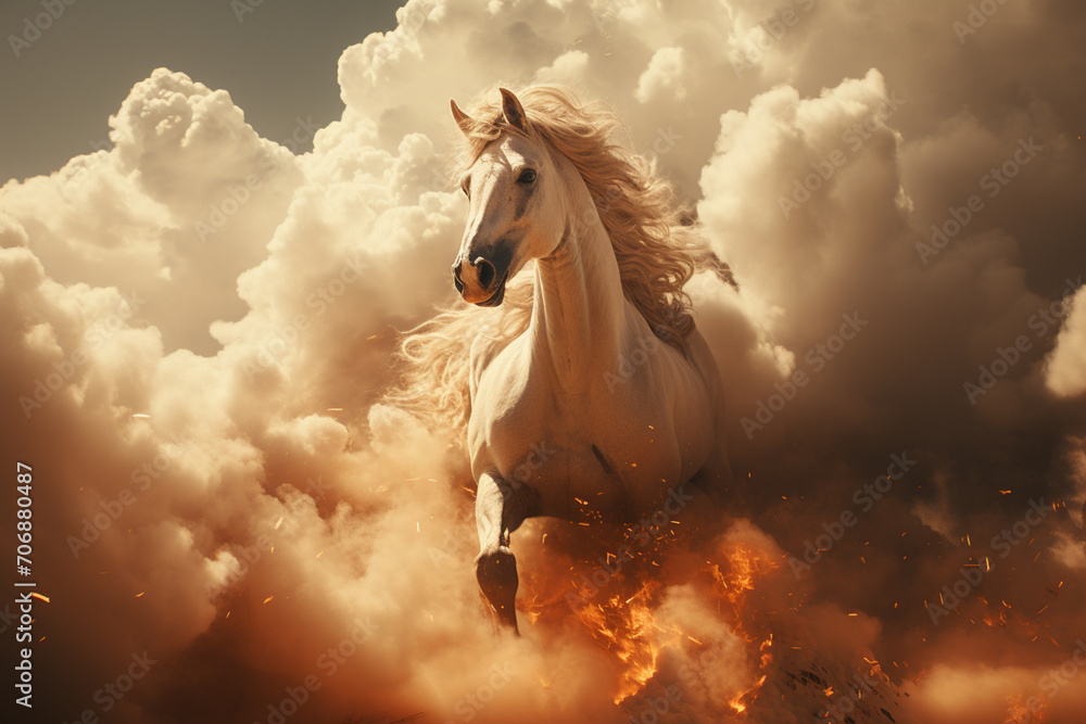 A cloud shaped like a majestic horse galloping on a wild west brown background. A cloud shaped like a majestic horse galloping on a wild west brown background.
