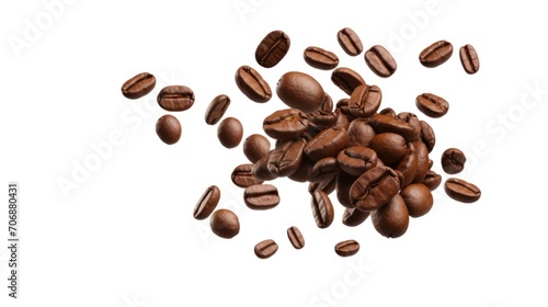 A Close-up view of coffee beans on a white isolated transparent background.