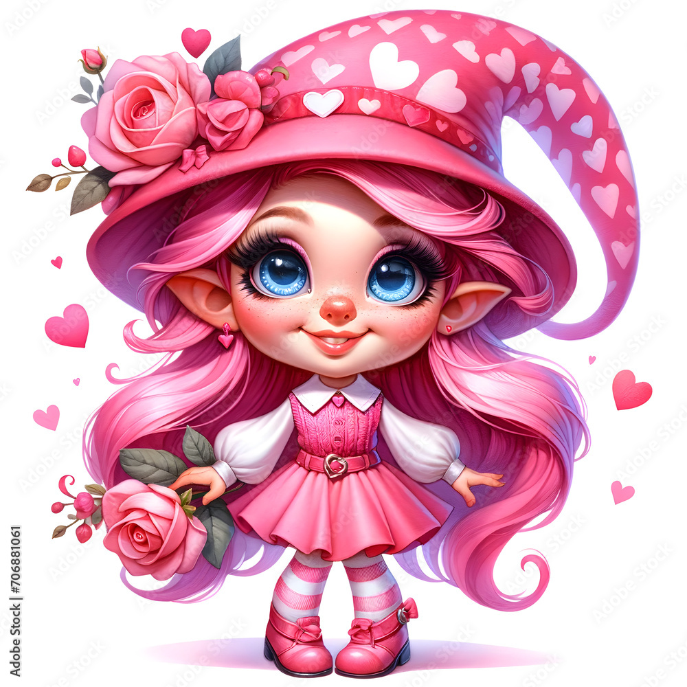 Fototapeta premium Valentines gnome, Valentines day, Rose and heart