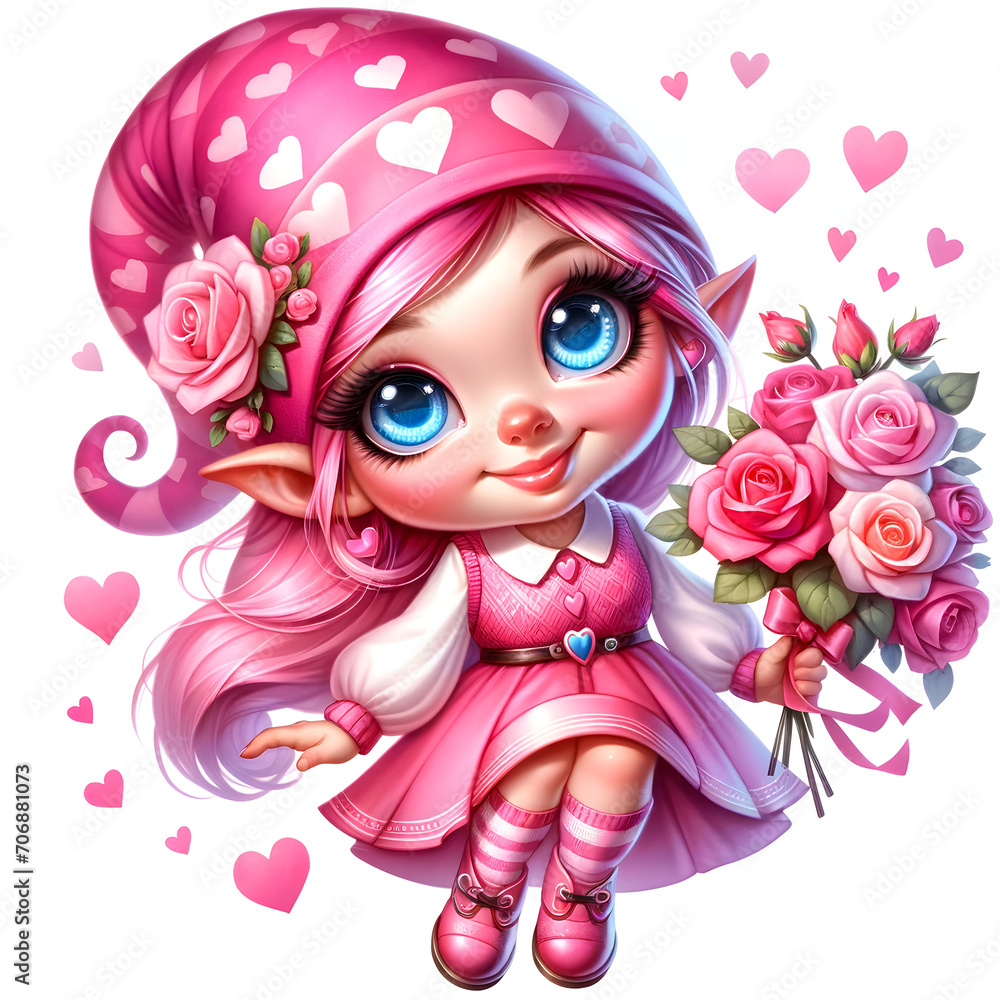 Fototapeta premium Valentines gnome, Valentines day, Rose and heart