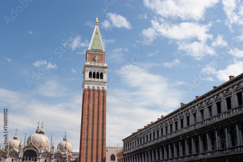 campanile de san marco seen from the arcades of St. Marcs square, Venice, photo