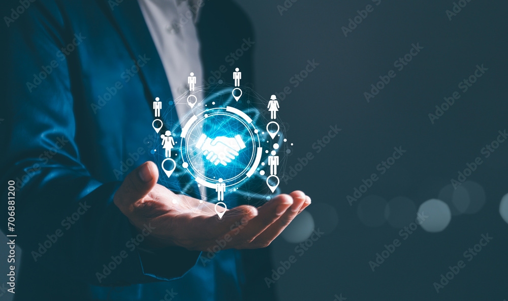 Business ecosystems and partnerships concept. Business collaboration strategies. The complex network of organizations to create value for customers acquisition , suppliers, and other stakeholders.