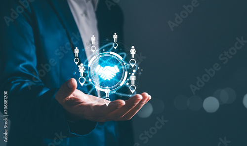Obraz na płótnie Business ecosystems and partnerships concept. Business collaboration strategies. The complex network of organizations to create value for customers acquisition , suppliers, and other stakeholders. w salonie