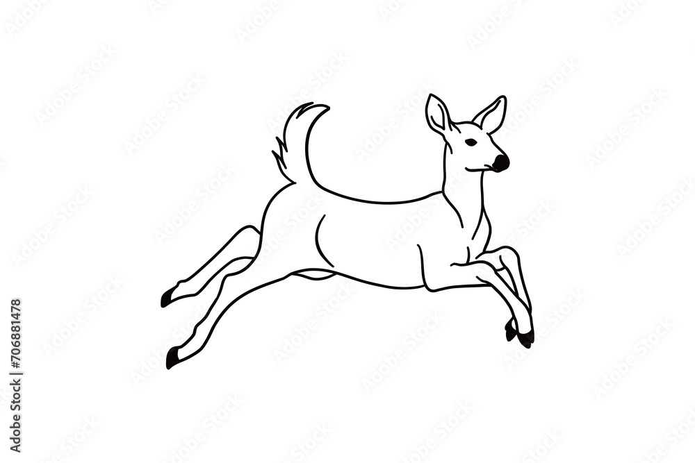 Fototapeta premium line art illustration of a deer jumping